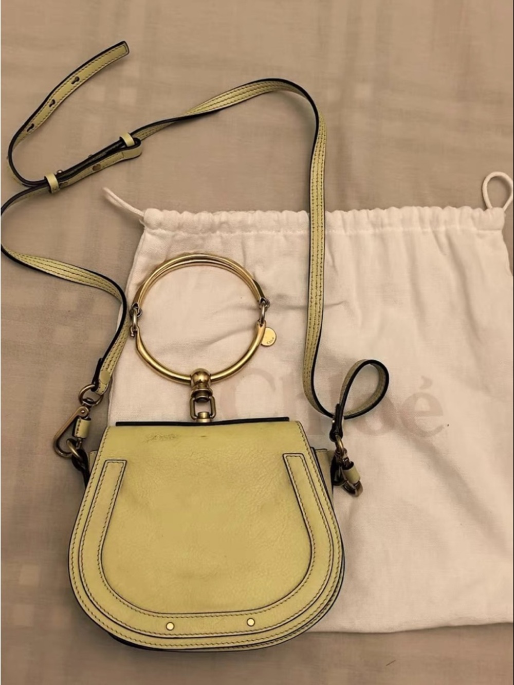 Authentic Chloe Crossbody Bag with Gold Ring Handle